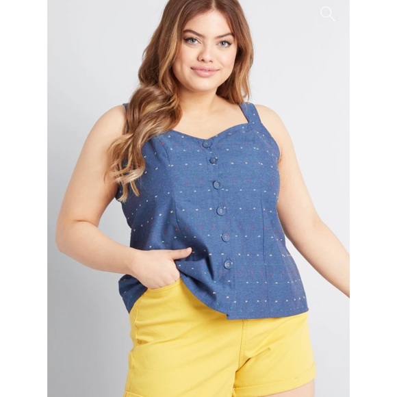 Modcloth Tops - ModCloth Flirtation Bustier Cotton Speckled Denim Top